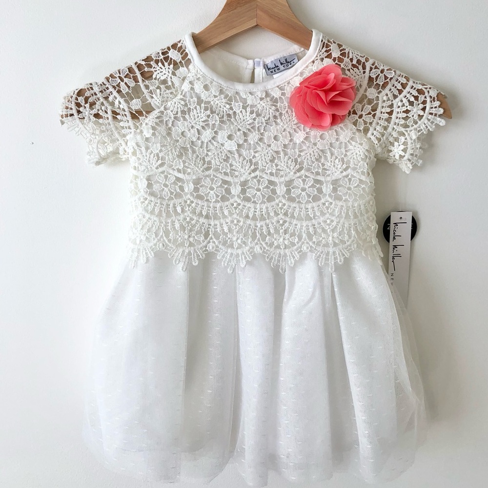 Nicole Miller NY girls 24m Spring Easter Wedding formal dress cream white lace